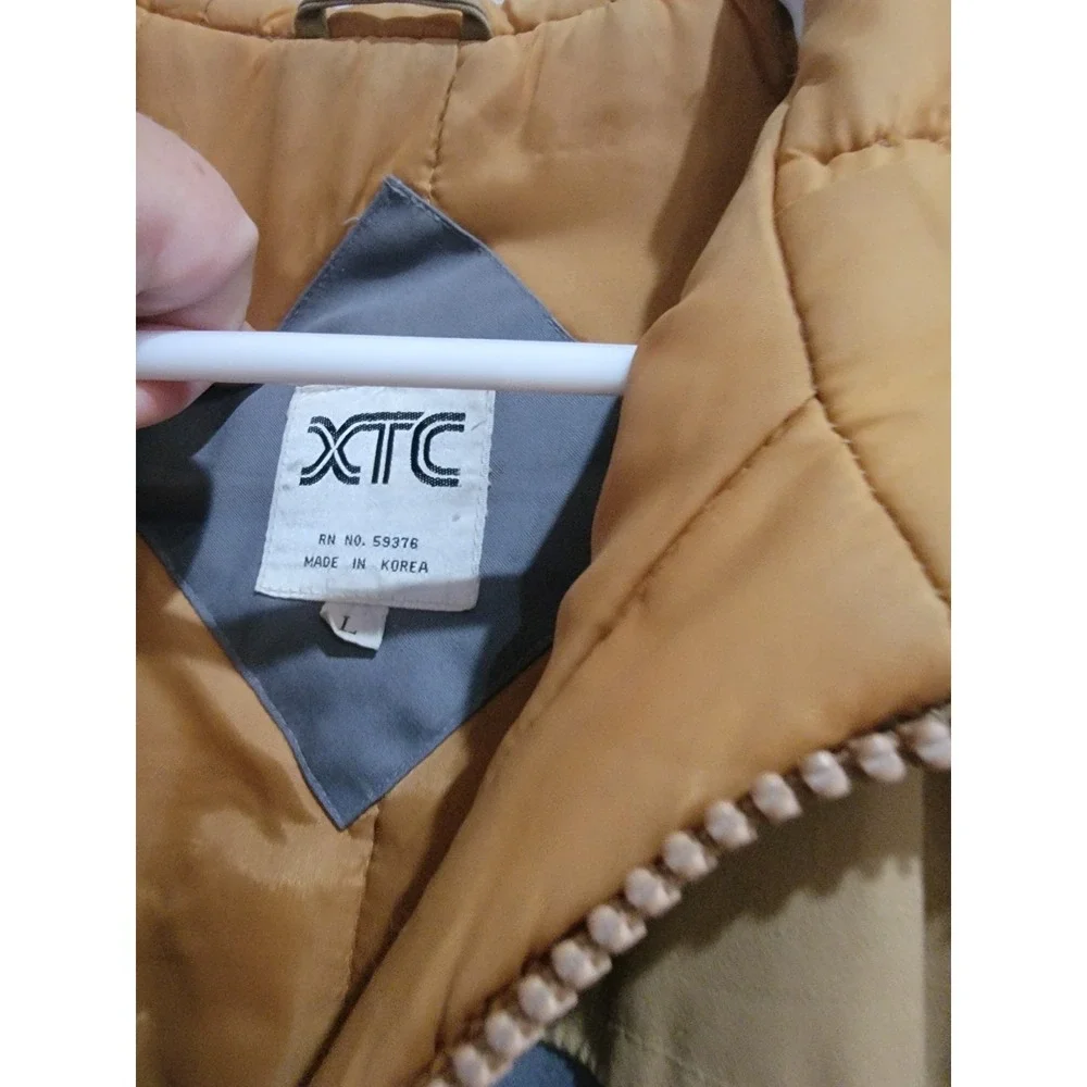 XTC Colorblock Full Zip Orange Gray Puffer Hooded coat Jacket, Retro Sz L 1970's